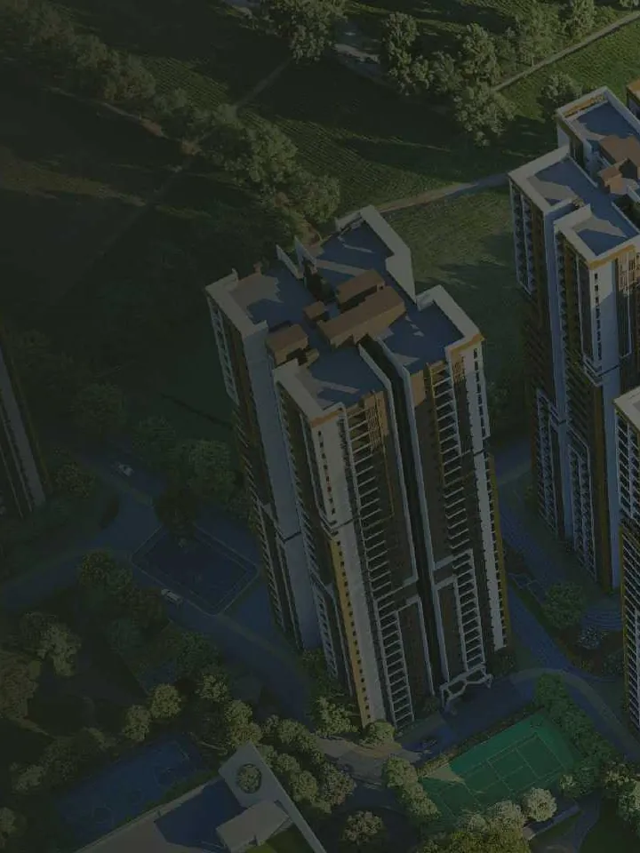 An aerial view of the towers of DSR The Address among green open spaces