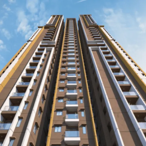 Looking up the face of a tower of DSR The Address to the sky